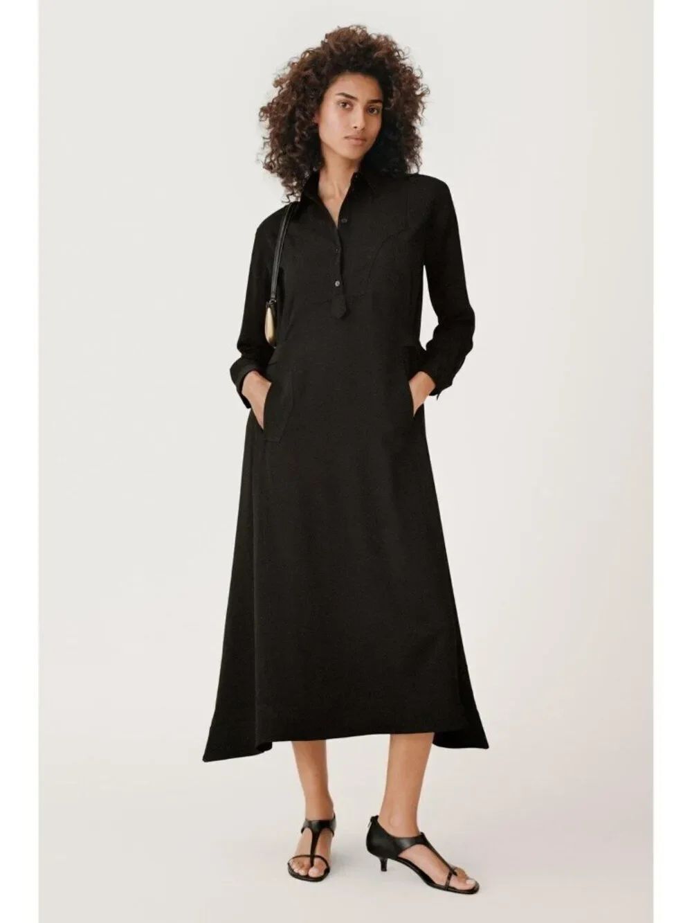 Zara Women Belted Shirt Dress Long M Medium Black 50th Anniversary 3410/514 NWT